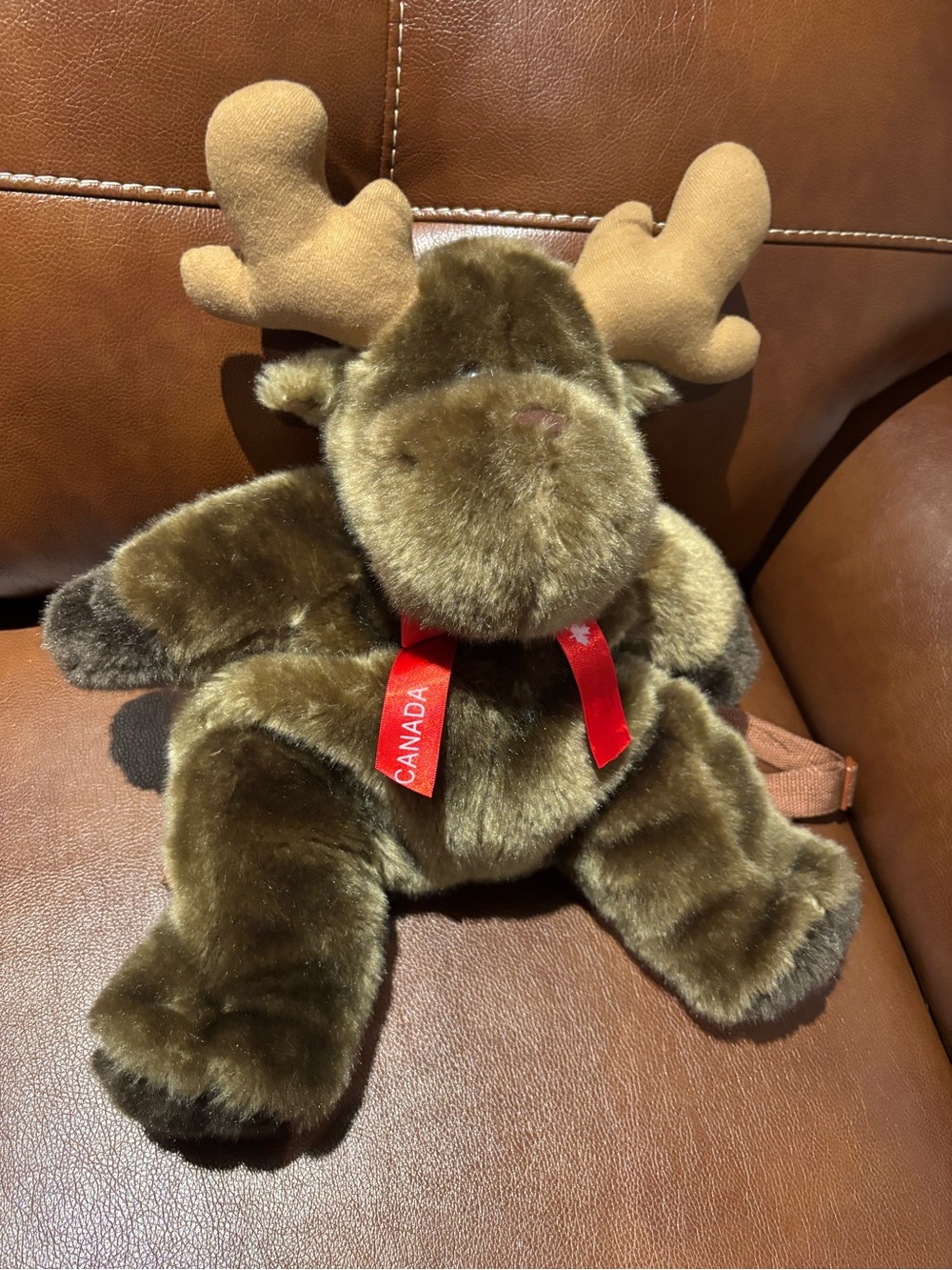 Plush Brown Moose Stuffed Animal Toy with Red Ribbon - Kids Toys